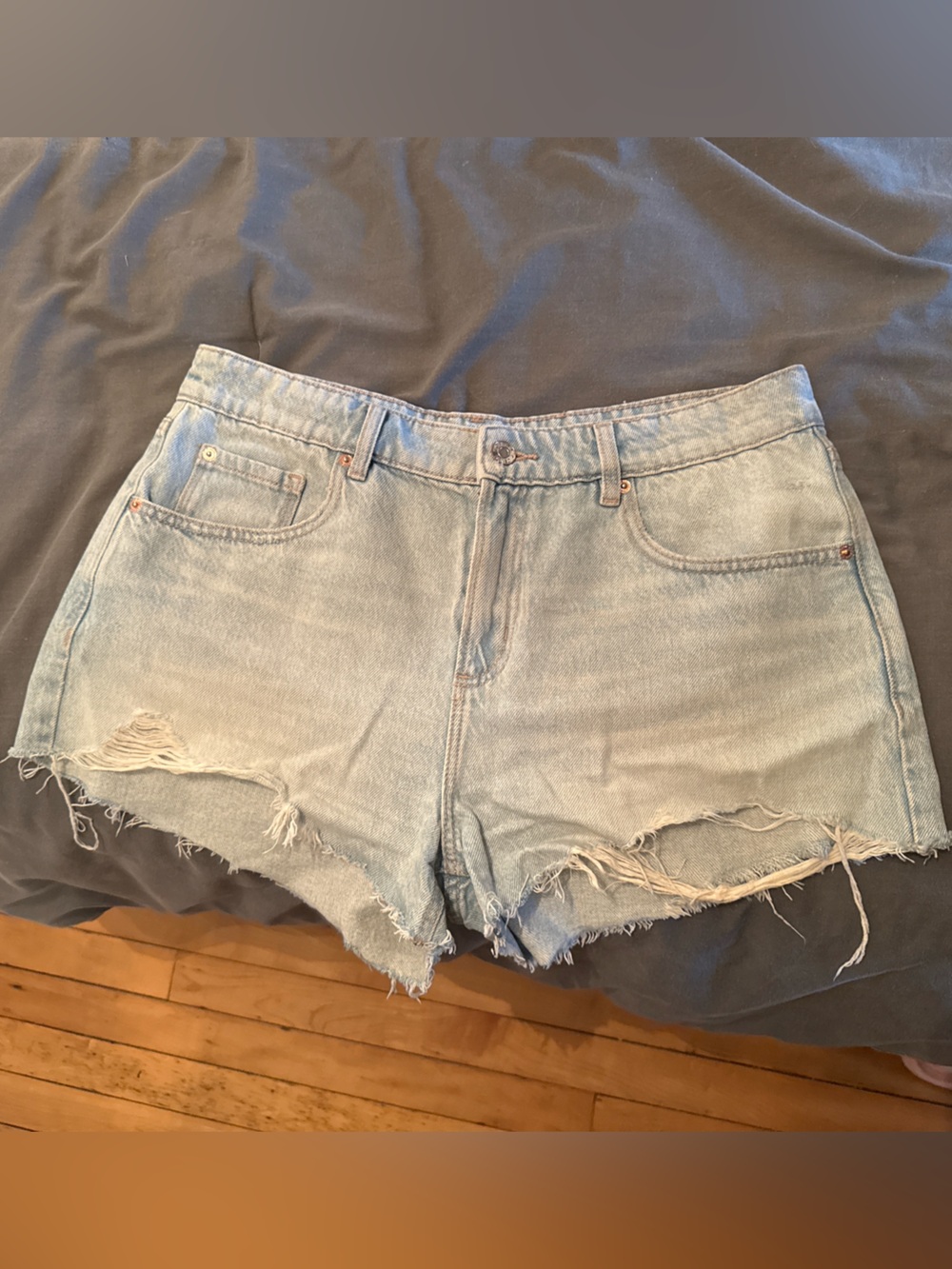 Garage Light Blue Frayed Denim Shorts